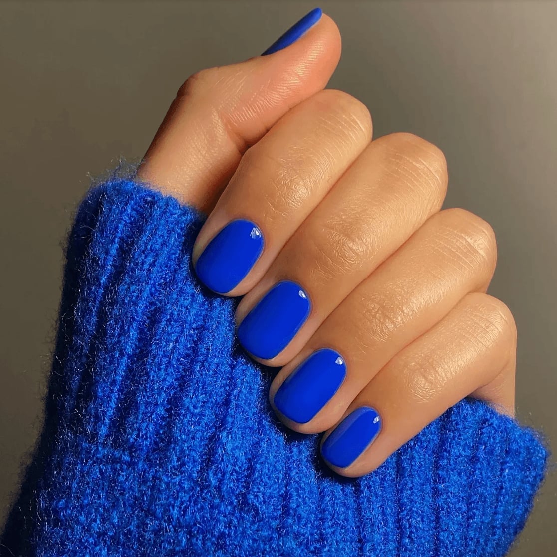 Short Square Vibrant Electric Blue Glossy Nails Short Square Vibrant Electric Blue Glossy Nails — Nails for Women Over 40