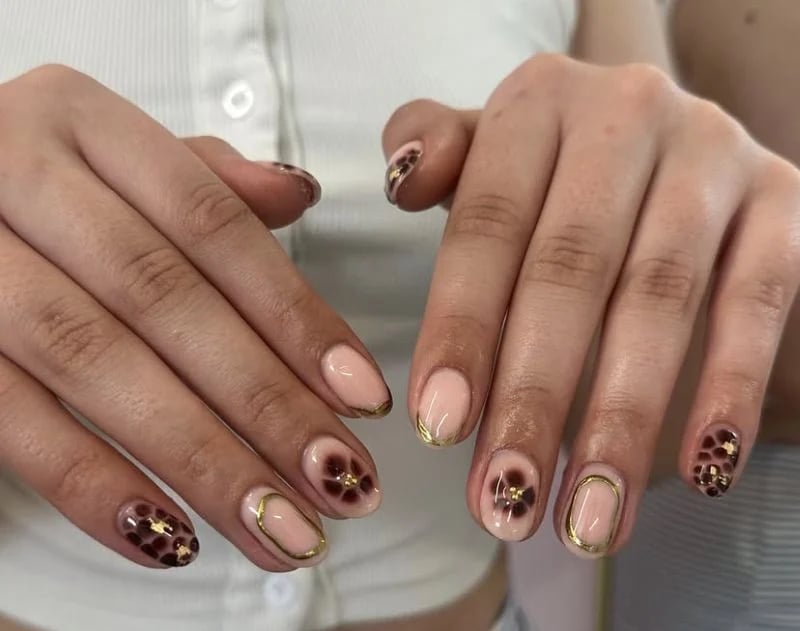 Medium Squoval Pink Floral Leopard Nails Medium Squoval Pink Floral Leopard Nails — Nails for Women Over 40