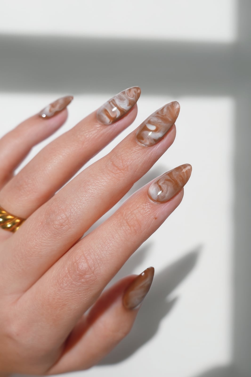 Long Almond Realistic Marble Effect Nails — Nails for Women Over 50