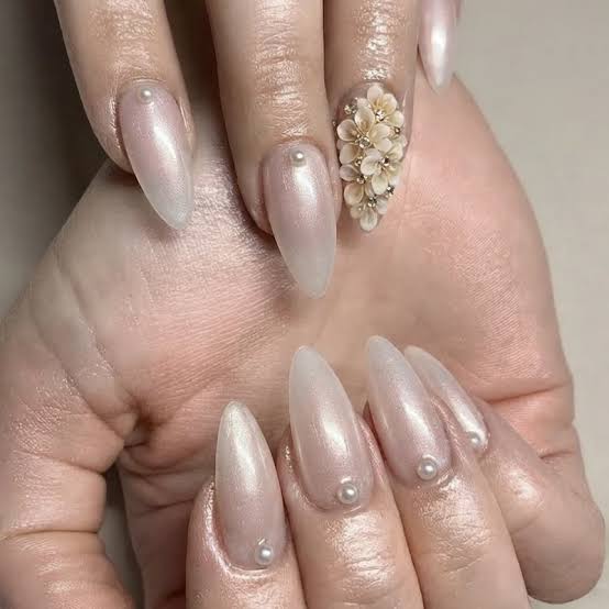 Long Stiletto Nails with 3D Floral Art and Pearls — Nails for Women Over 50