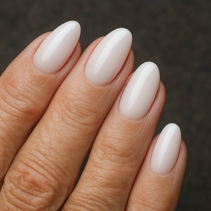 Milky White Glossy Short Almond Nails — Nails for Women Over 50