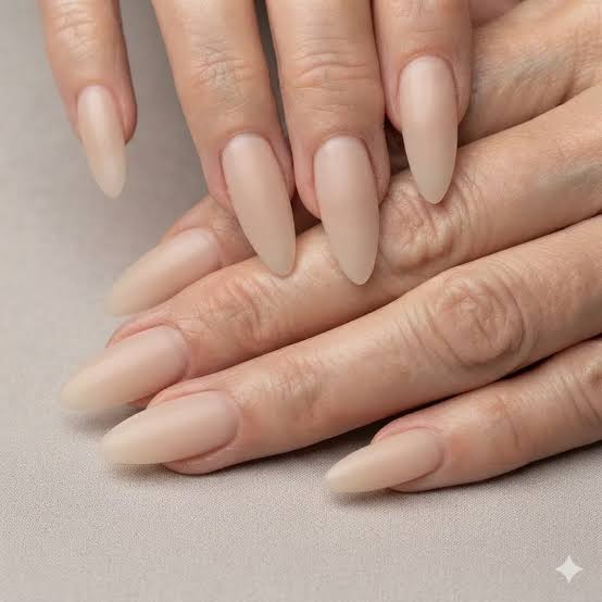 Opaque Nude Matte Short Oval Nails — Nails for Women Over 50
