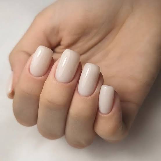 Milky Off-White Glossy Short Square Nails — Nails for Women Over 50