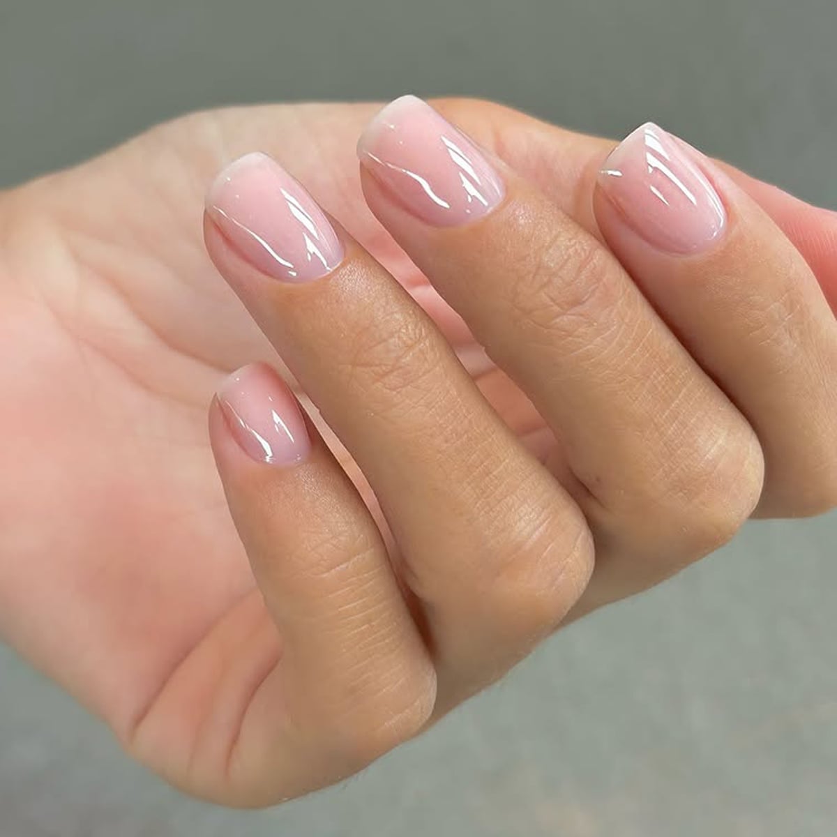 Natural Sheer Pale Pink Short Square Nails — Nails for Women Over 60