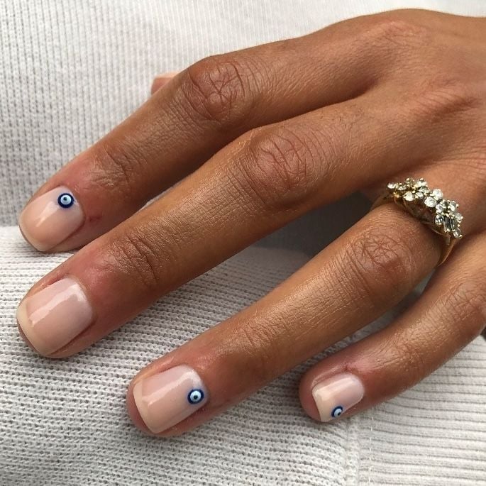 Nude Evil Eye Short Square Nails — Nails for Women Over 60