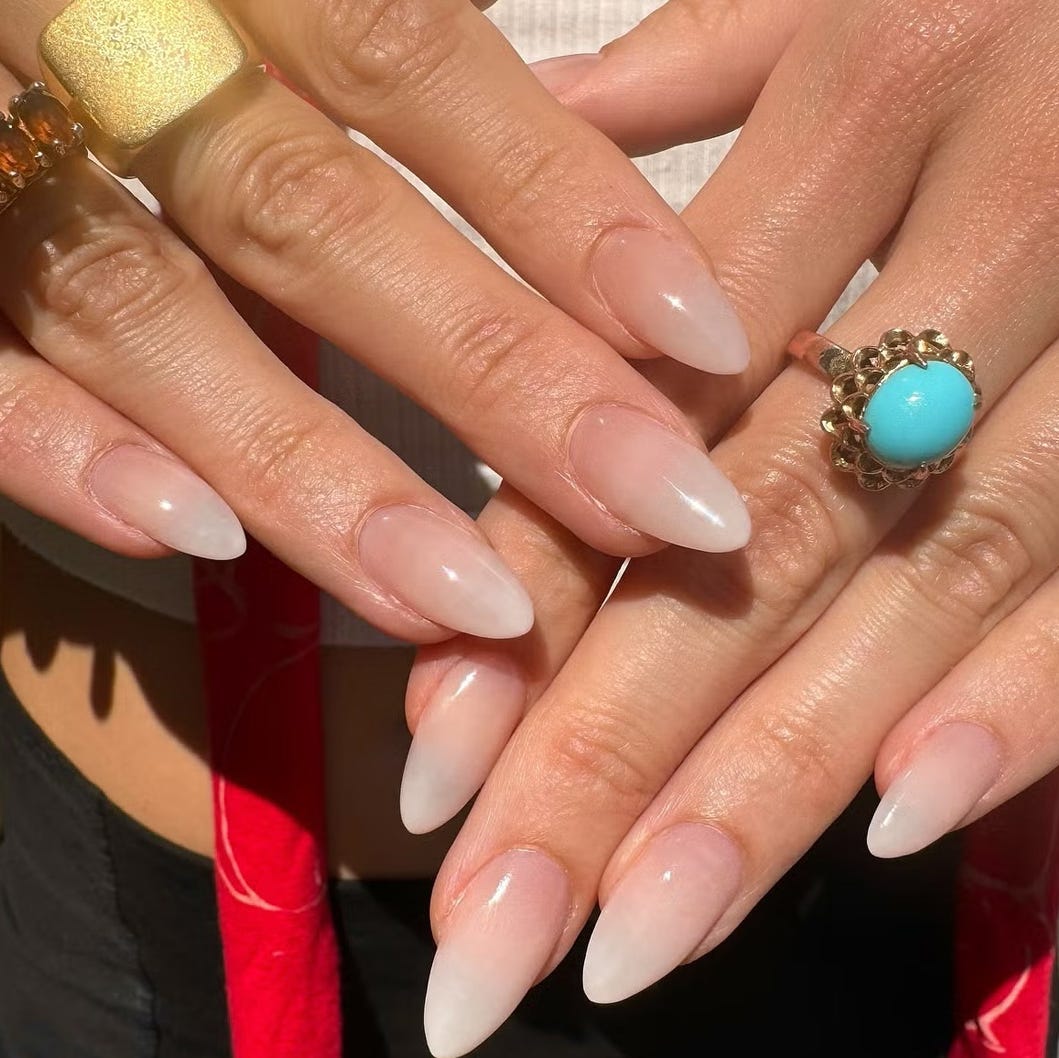 Short Square Nude Nails With Black Lines — Natural Nails