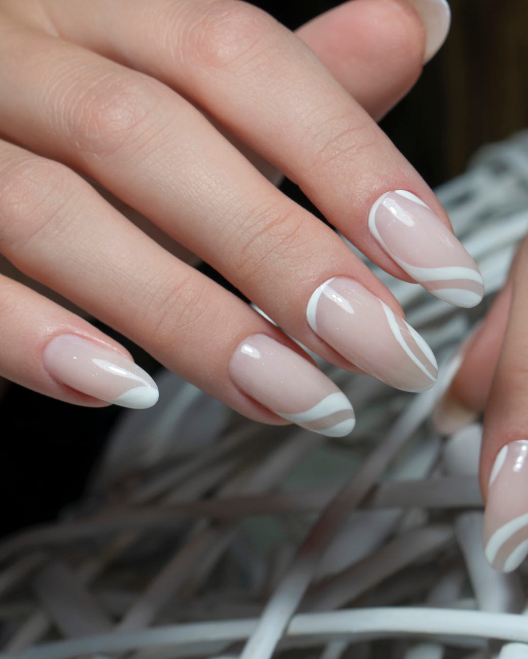 Sheer Nude Medium Oval Abstract French Nails — Natural Nails