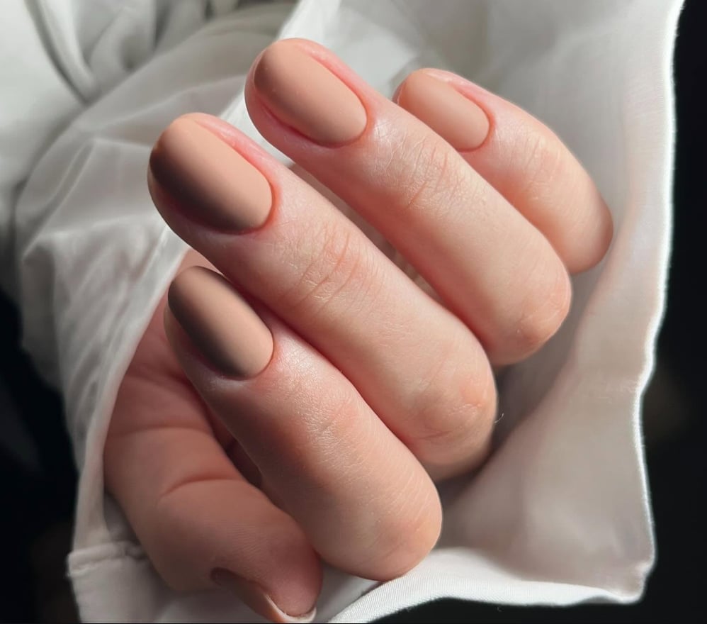 Opaque Beige-Pink Matte Short Oval Nails — Natural Nails