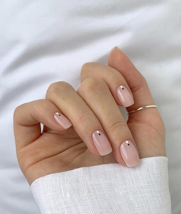 Short Square Nails With Tiny Black Dots — Natural Nails