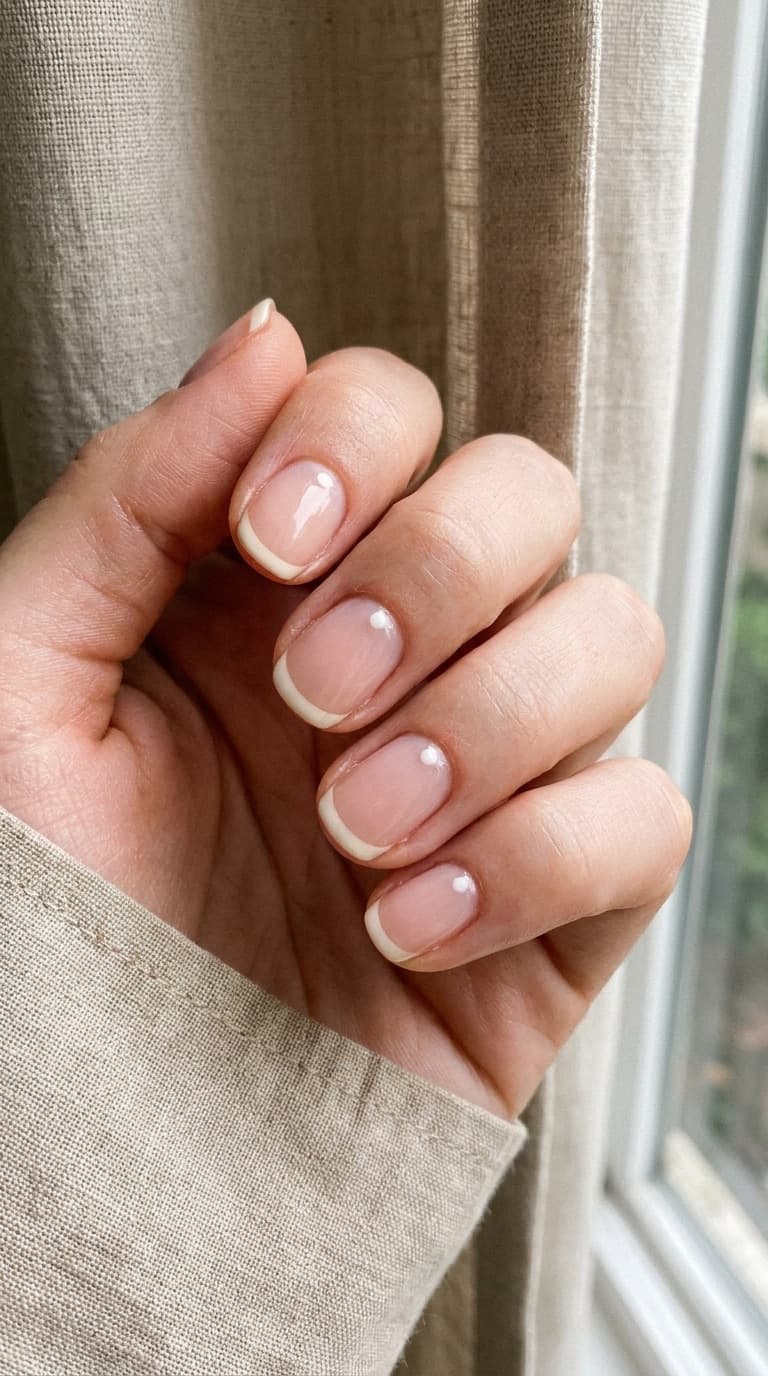 Sheer Pink French Tip Short Square Nails — Natural Nails