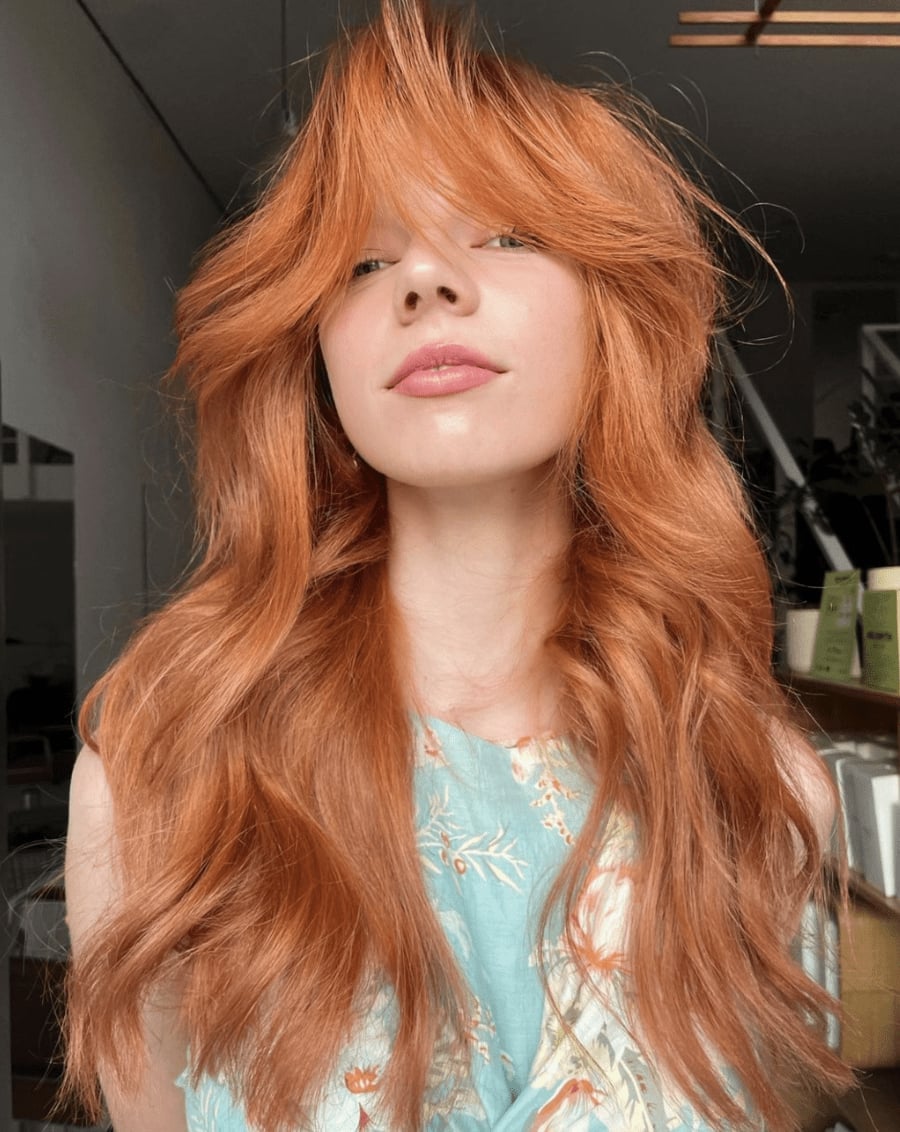 Shoulder Ginger Red With Curtain Bangs Shoulder Ginger Red With Curtain Bangs — Natural Red Hair