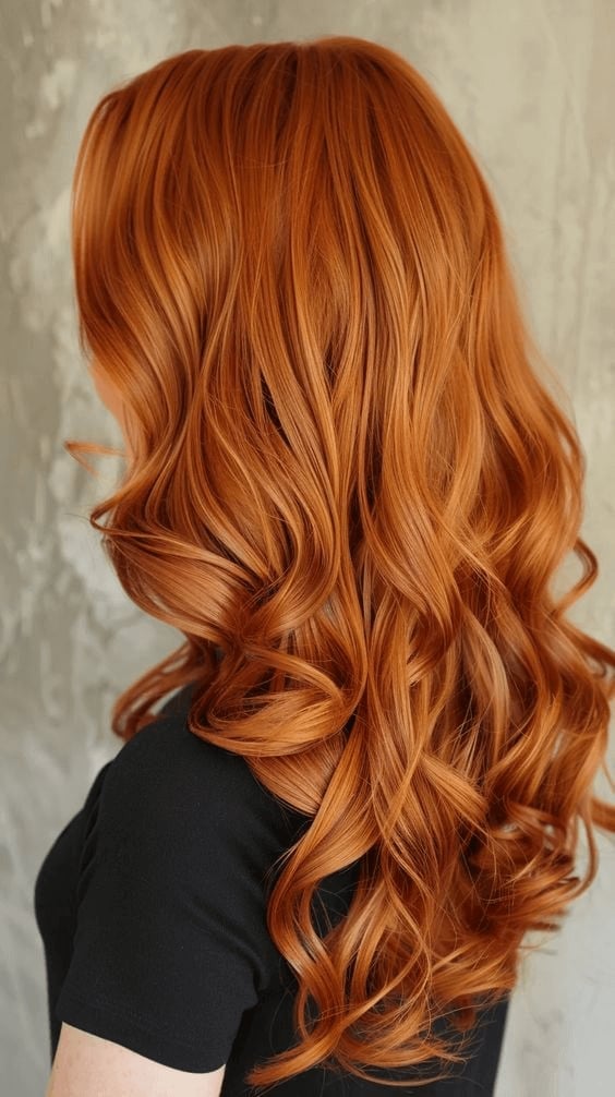 Mid-Back Copper Red Waves With Highlights Mid-Back Copper Red Waves With Highlights — Natural Red Hair