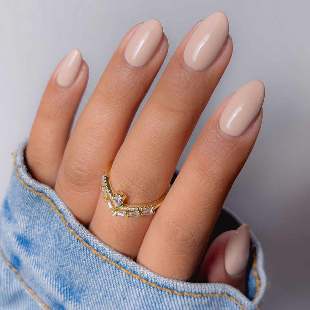 Opaque Neutral Beige Short Oval Nails — Neutral Nails
