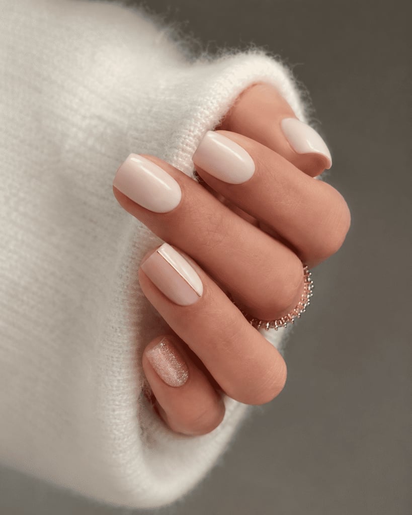 Pale Pink Short Oval Nails with Line Art — Neutral Nails