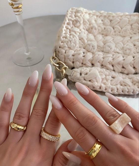 Sheer Nude French Tip Medium Almond Nails — Neutral Nails