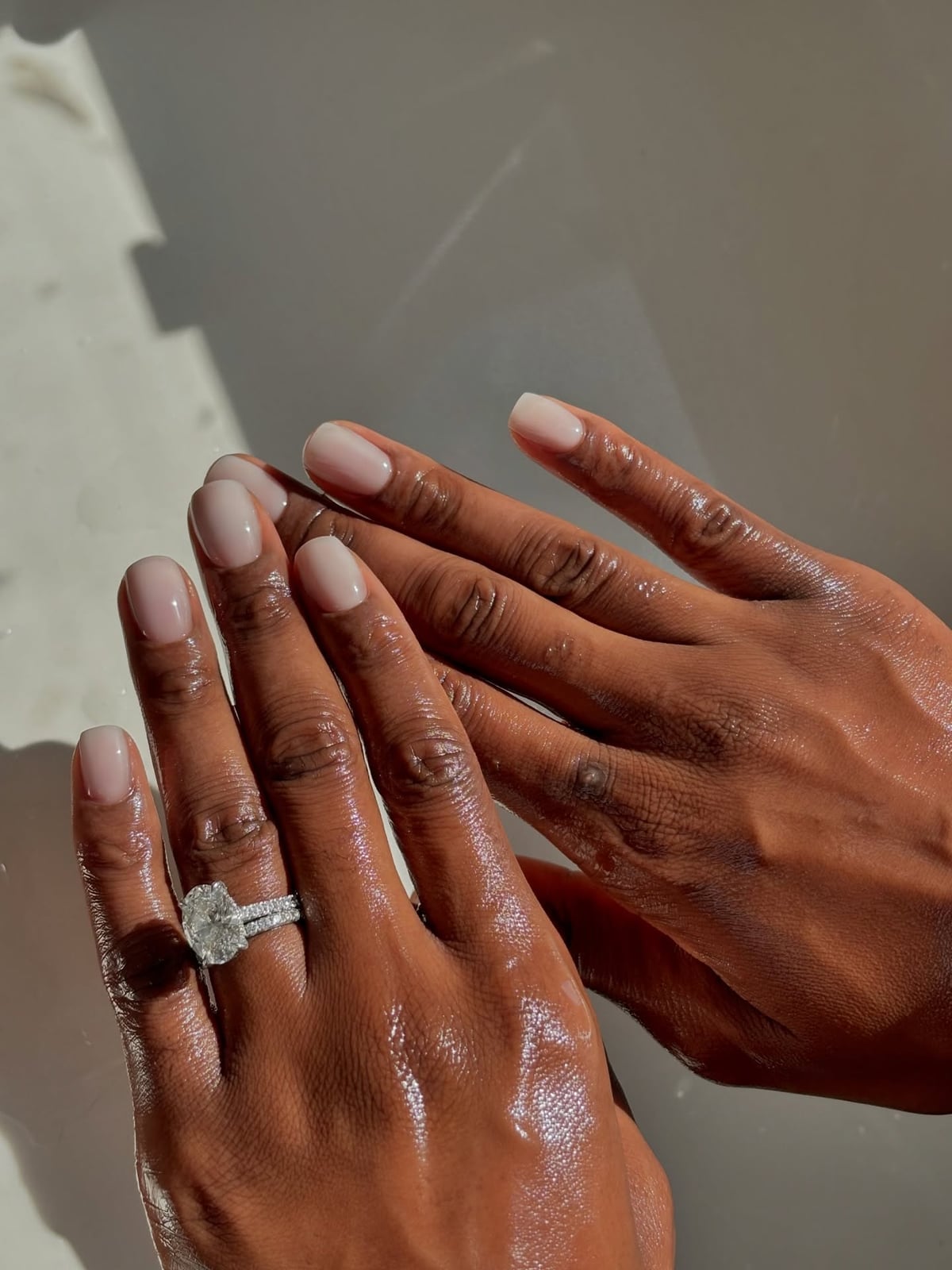 Sheer Nude Beige Short Square Nails, Close-Up Take — Neutral Nails