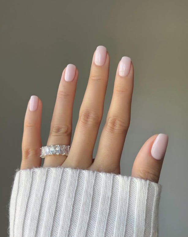 Soft Pink Opaque Short Square Nails — Neutral Nails
