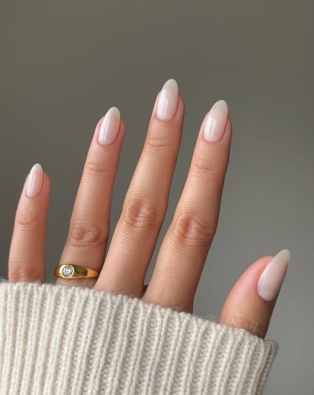 Pearlescent Sheer Nude Short Almond Nails — Neutral Nails