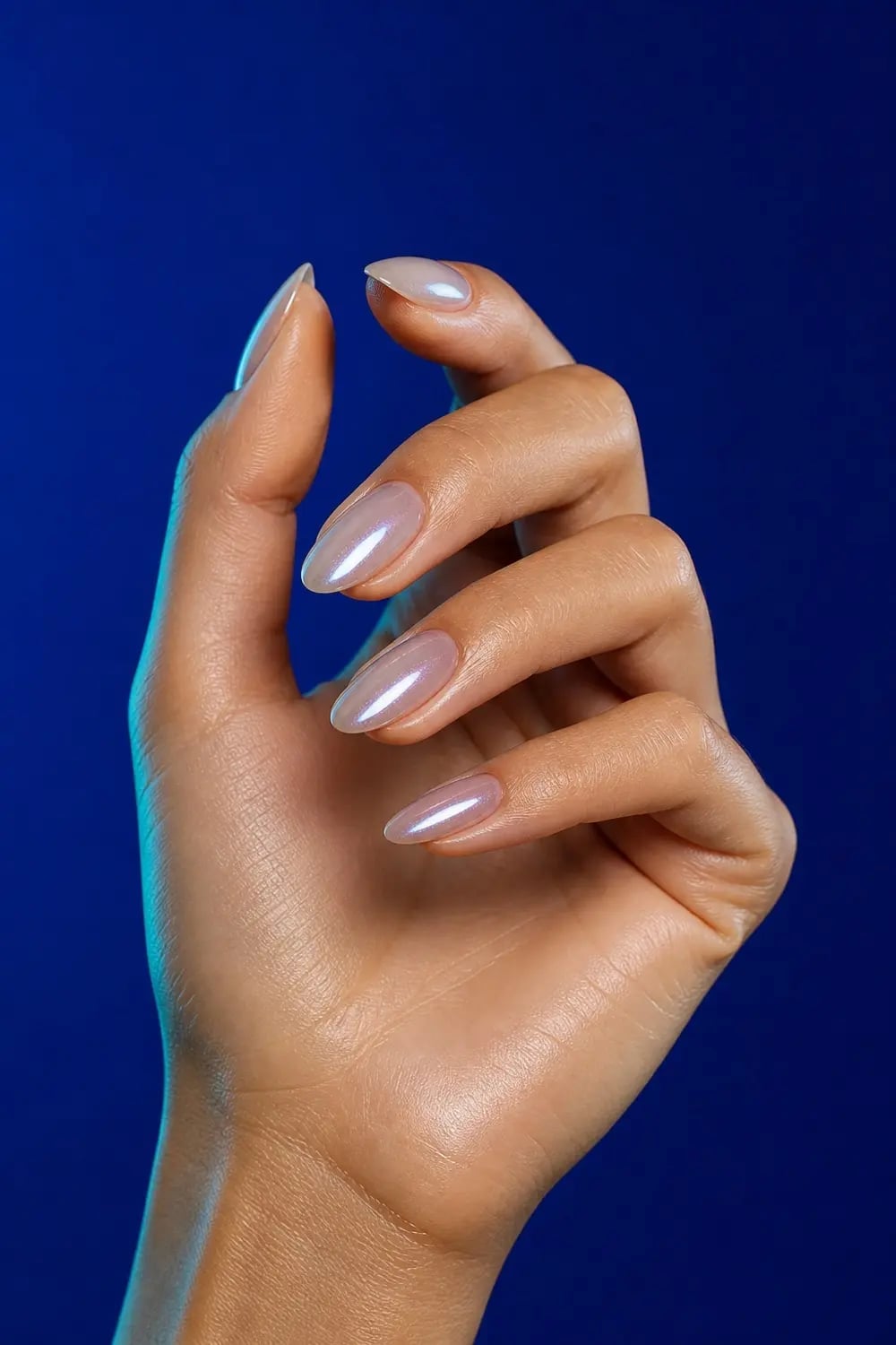 Milky Pearlescent White Short Almond Nails — Neutral Nails