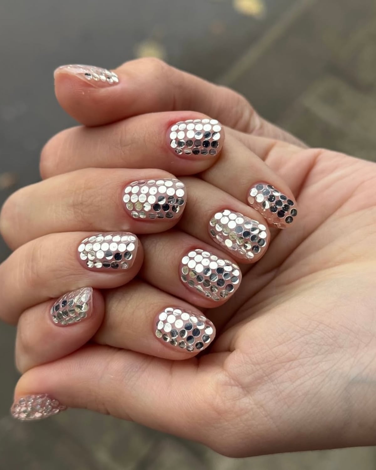 Short Square Silver Chrome Mosaic Nails Short Square Silver Chrome Mosaic Nails — New Years Nails