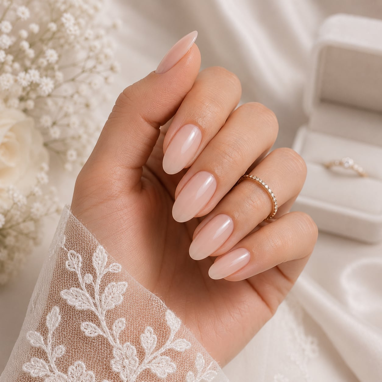 Milky Nude Glossy Short Almond Nails — Nude Nails