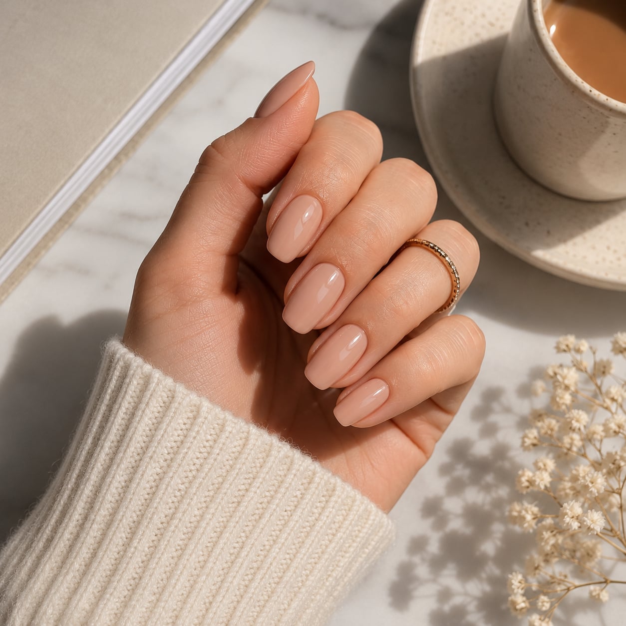 Opaque Milky Nude Glossy Short Oval Nails — Nude Nails