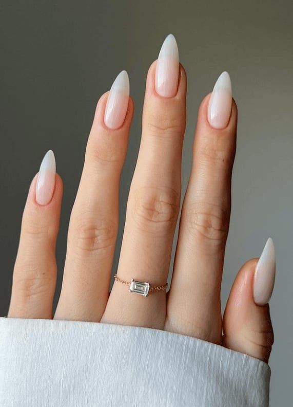 Sheer Milky Nude Glossy Medium-Long Almond Nails — Nude Nails