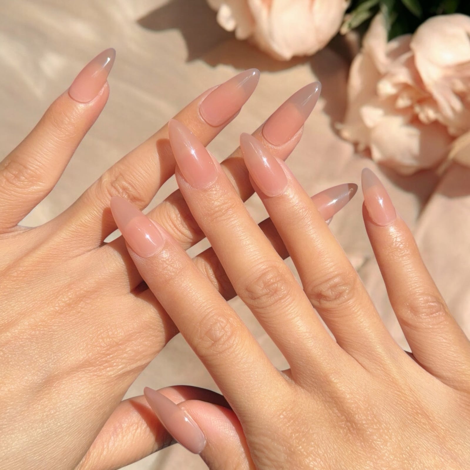Sheer Pink Nude Glossy Very Long Stiletto Nails — Nude Nails