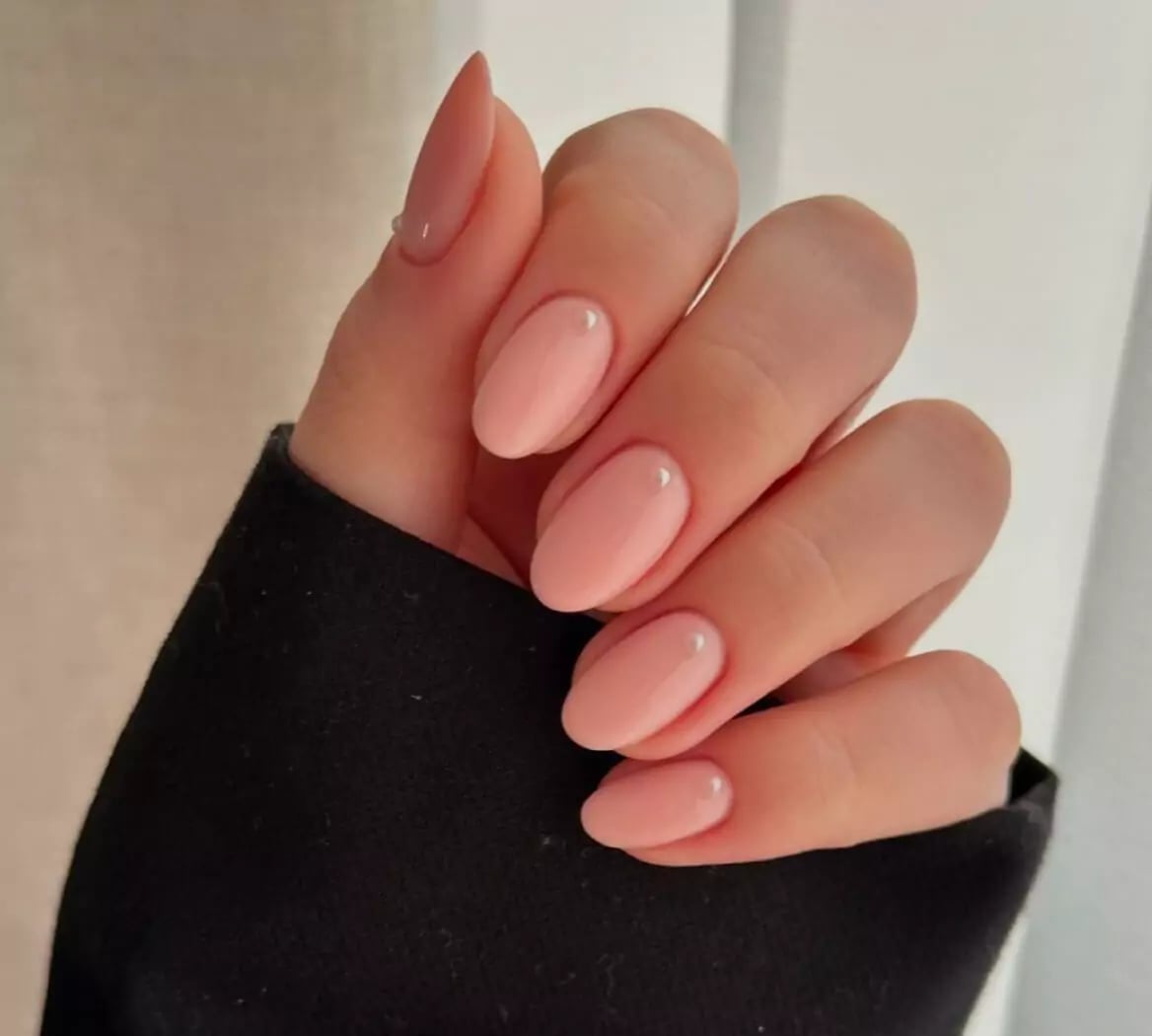 Pale Pink Nude Glossy Short Almond Nails — Nude Nails