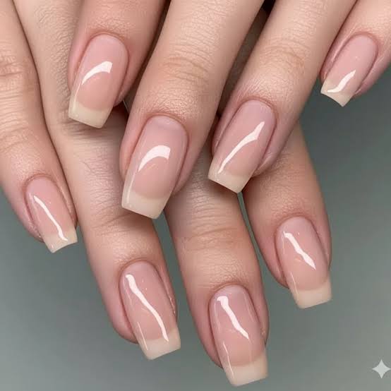 High-Gloss Sheer Nude Medium Square Nails, Close-Up Take High-Gloss Sheer Nude Medium Square Nails, Close-Up Take — Nurse Nails