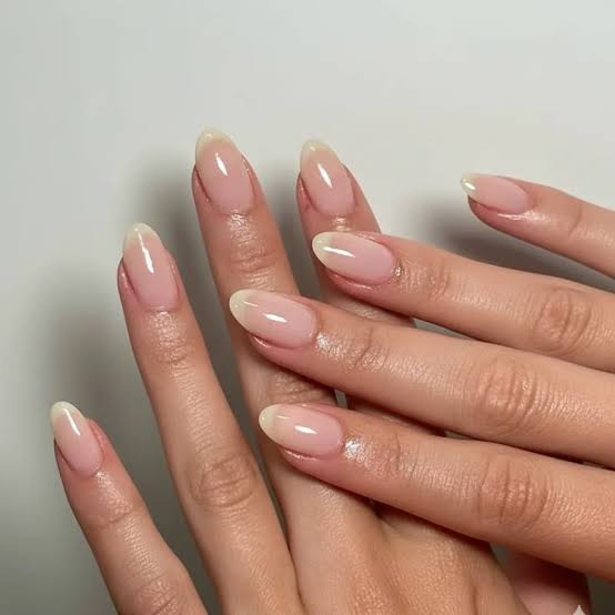 Translucent Sheer Nude Short Almond Nails, Glossy Translucent Sheer Nude Short Almond Nails, Glossy — Nurse Nails