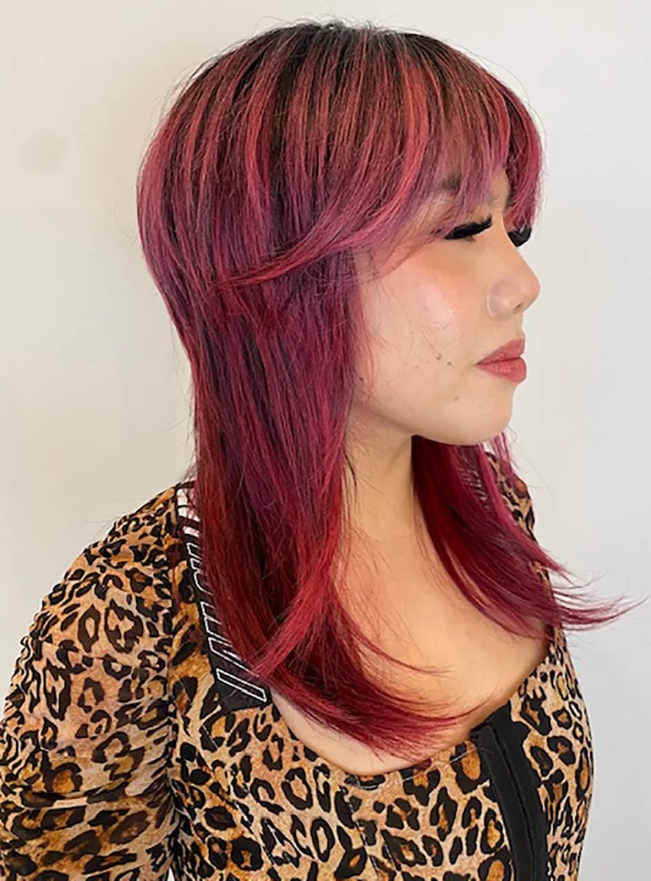 Shoulder Length Shag With Pink And Red Blend Shoulder Length Shag With Pink And Red Blend — Octopus Haircut
