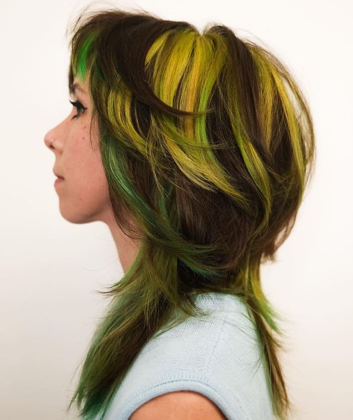 Collarbone Octopus With Green And Yellow Streaks Collarbone Octopus With Green And Yellow Streaks — Octopus Haircut