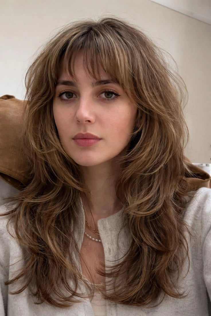 Shoulder Octopus With Wispy Bangs And Balayage Shoulder Octopus With Wispy Bangs And Balayage — Octopus Haircut