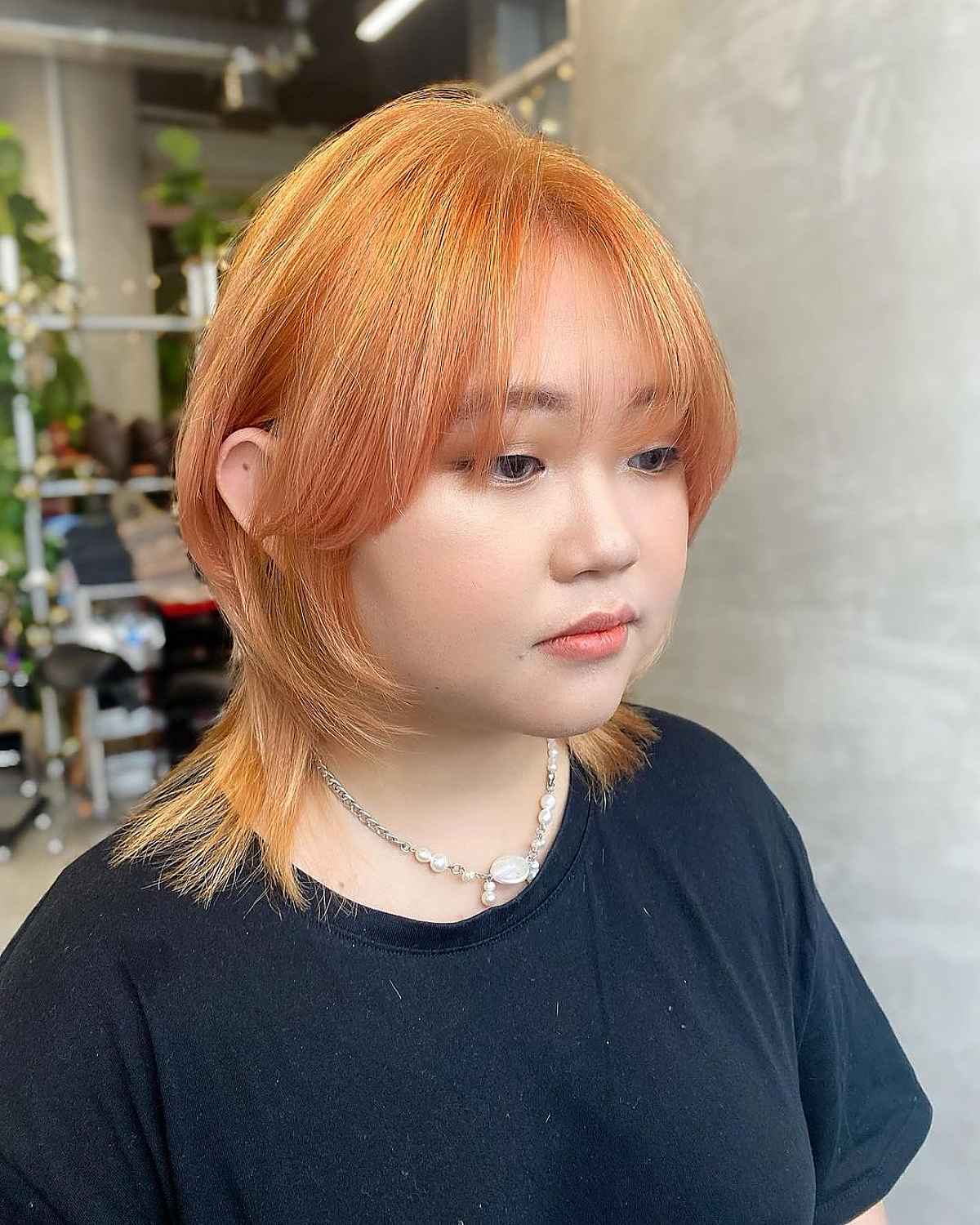 Collarbone Orange Shag With Curtain Bangs Collarbone Orange Shag With Curtain Bangs — Octopus Haircut