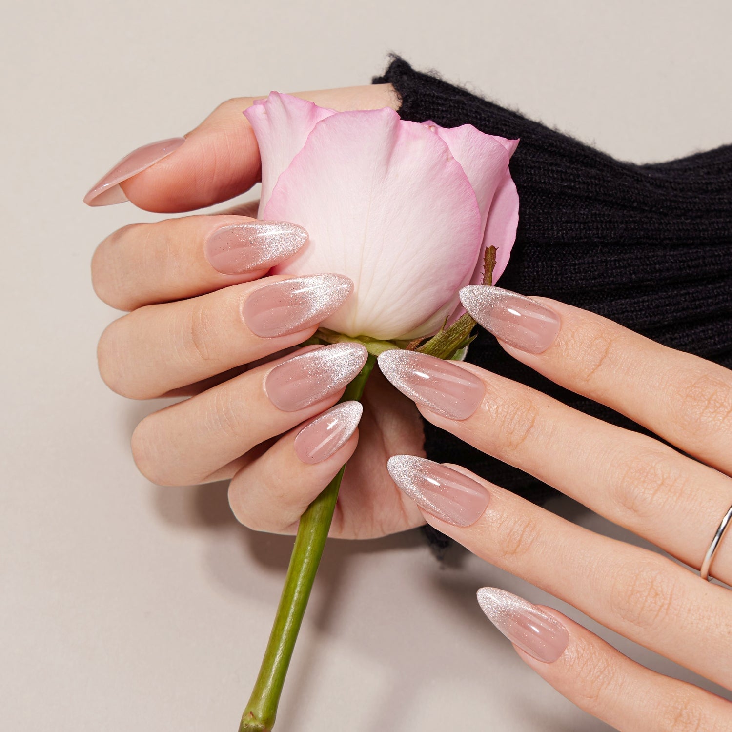 Cat-Eye White French Tip Short Almond Nails — Office Nails