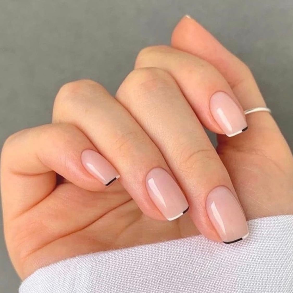 Minimalist Black and White French Short Square Nails — Office Nails