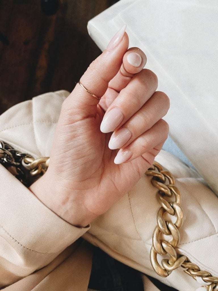 Classic French Manicure Short Almond Nails — Office Nails