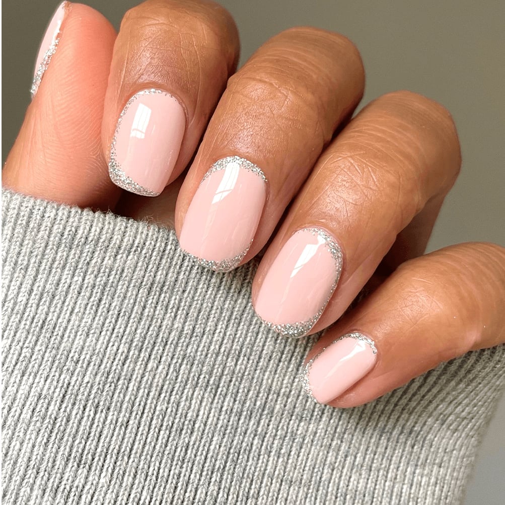 Glitter French Tip Short Square Nails — Office Nails
