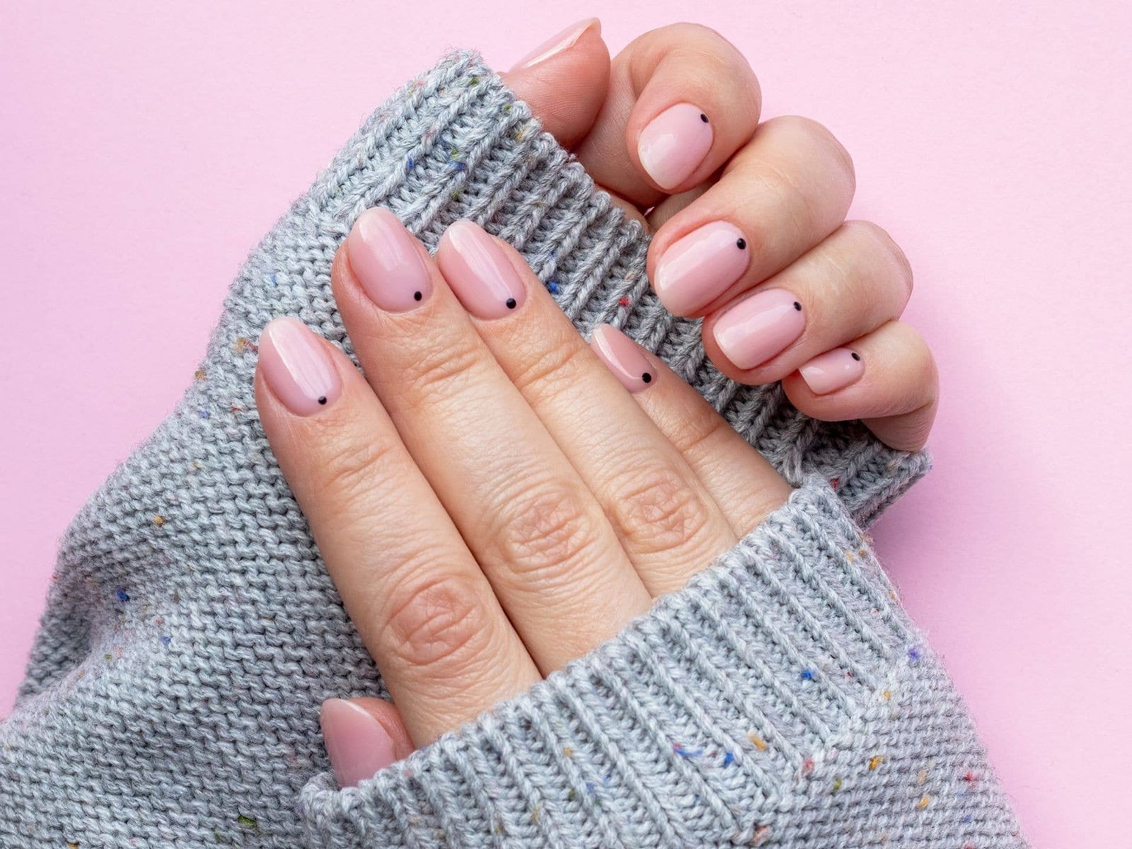 Milky Pink Short Almond Nails With Dot Accent — Office Nails