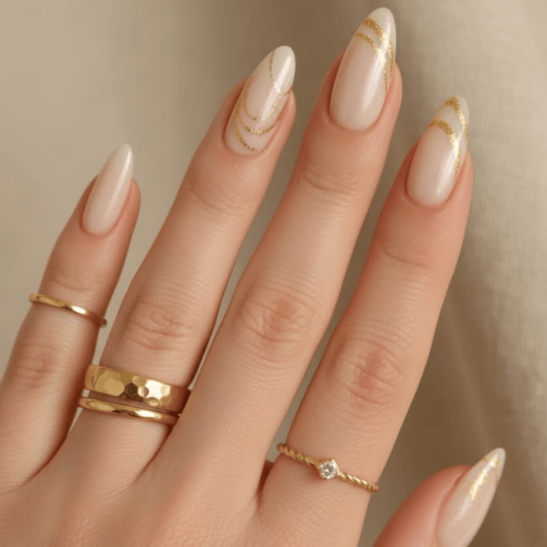 Gold Foil Accents Medium Almond Nails — Office Nails