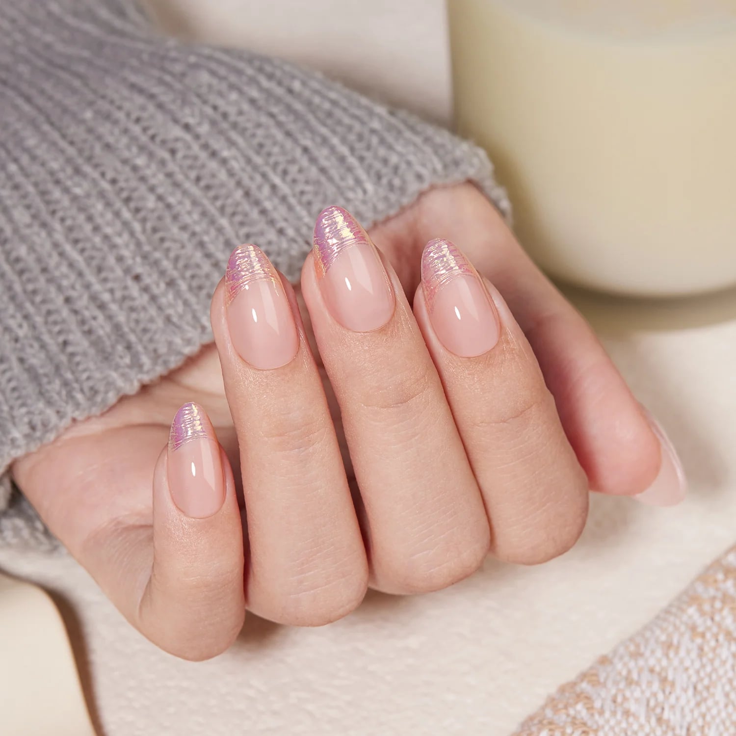 Iridescent Foil Accents Medium Almond Nails, Glossy — Office Nails