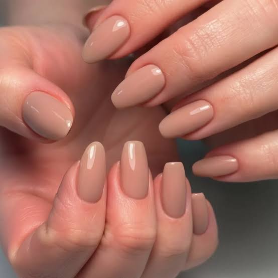 Glossy Sheer Nude Short Almond Nails — Office Nails