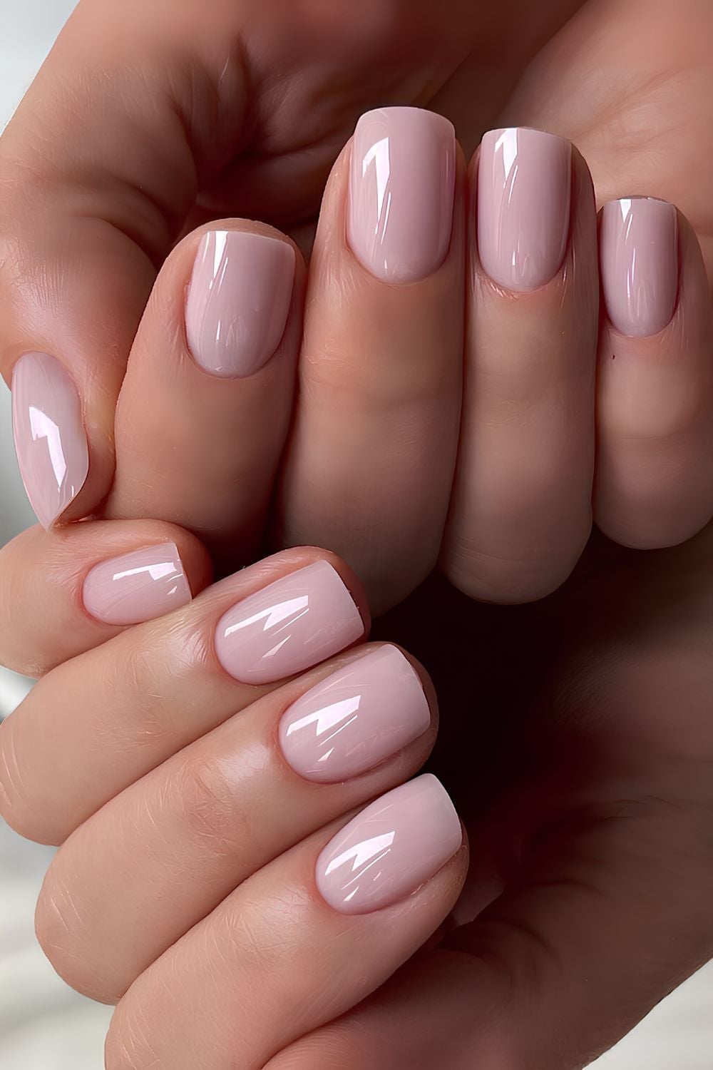 Glossy Pale Pink Nude Short Square Nails — Office Nails