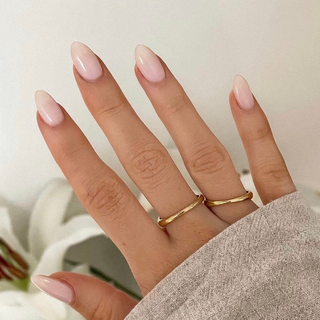 Glossy Subtle Shimmer Short Almond Nails — Office Nails