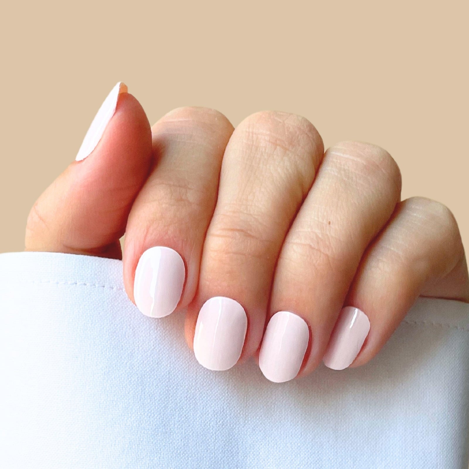 Glossy Pale Pink Short Oval Nails — Office Nails