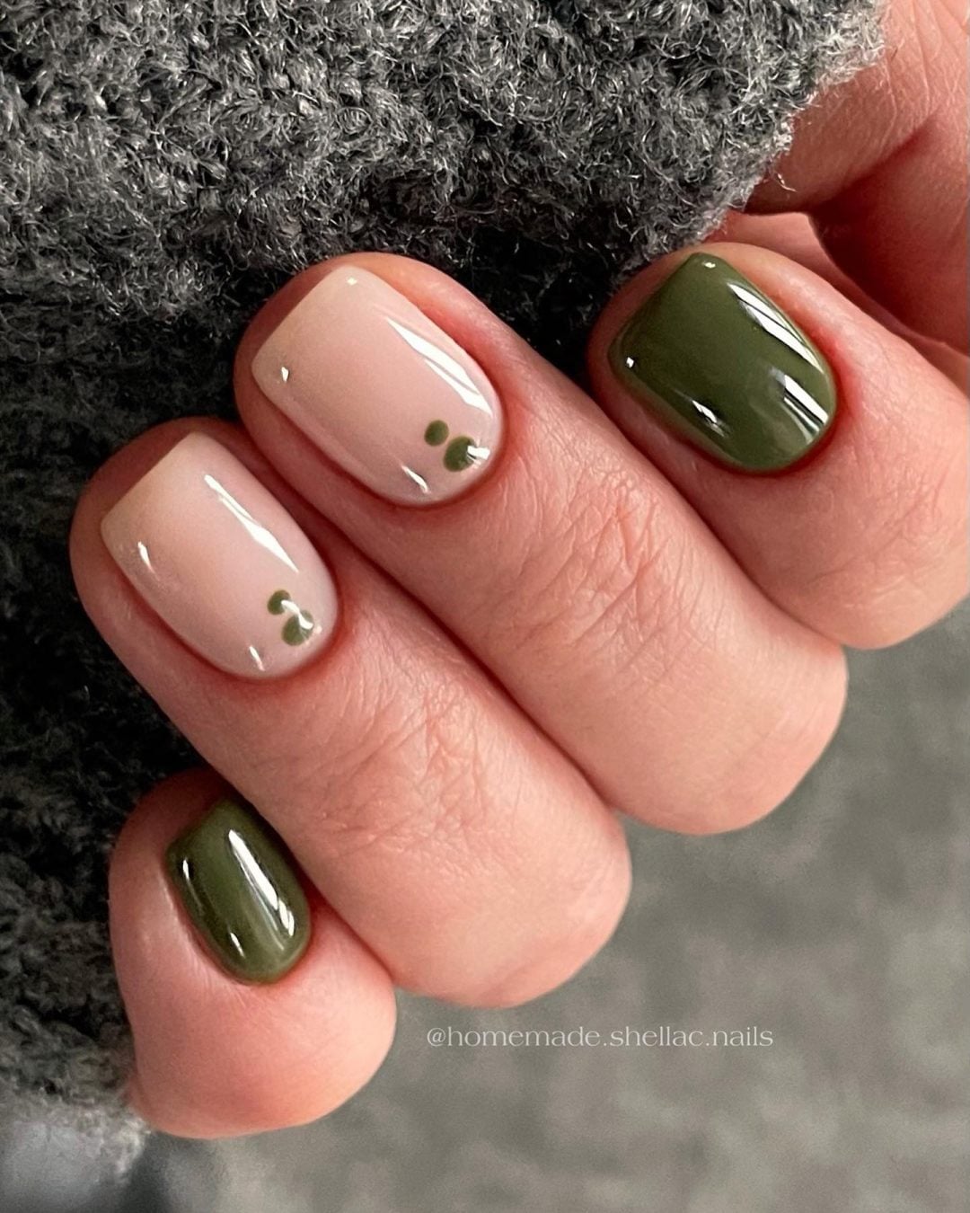 Olive Green Nude Abstract Matte Oval Nails — Olive Green Nails