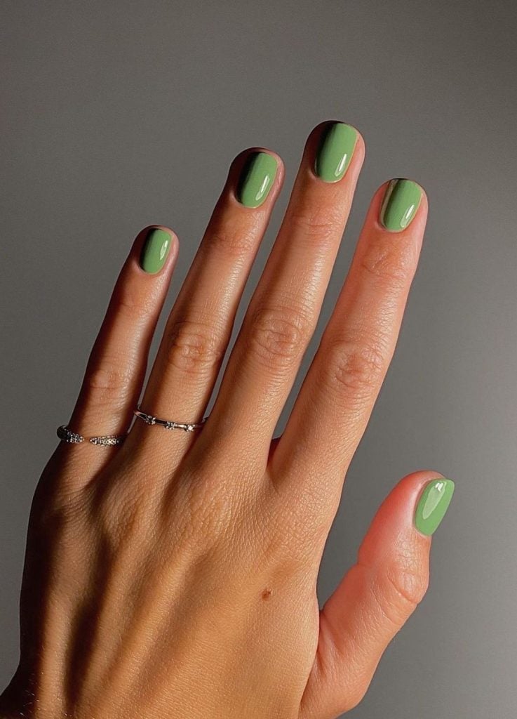 Solid Medium Olive Green Short Square Nails, Glossy — Olive Green Nails