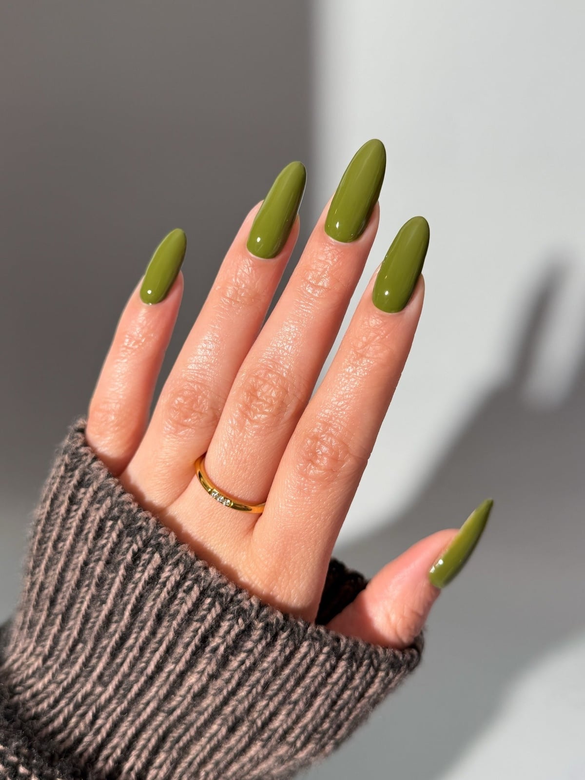 Vibrant Olive Green Long Oval Nails — Olive Green Nails