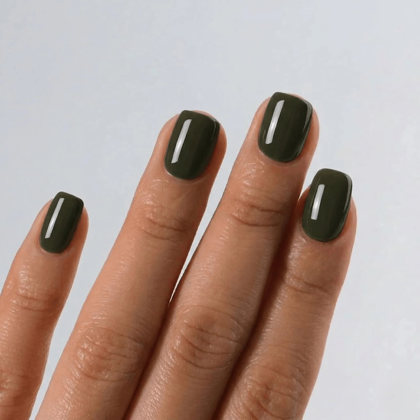 Deep Army Green Short Square Nails — Olive Green Nails